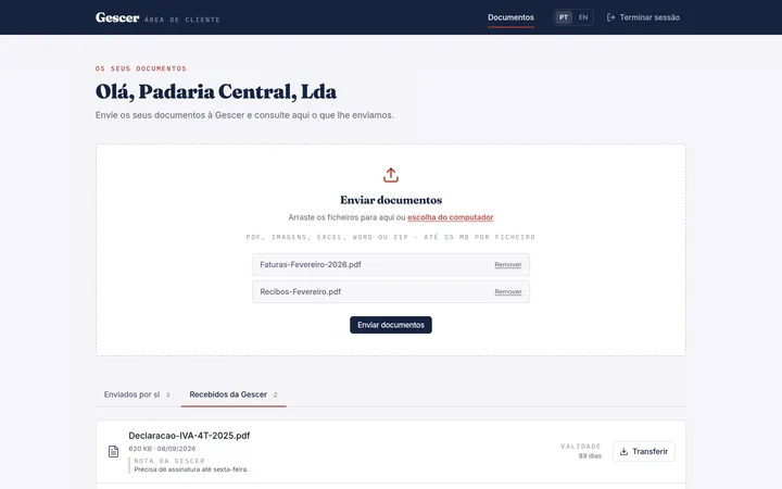 Ficheiros escolhidos, prontos a enviar
